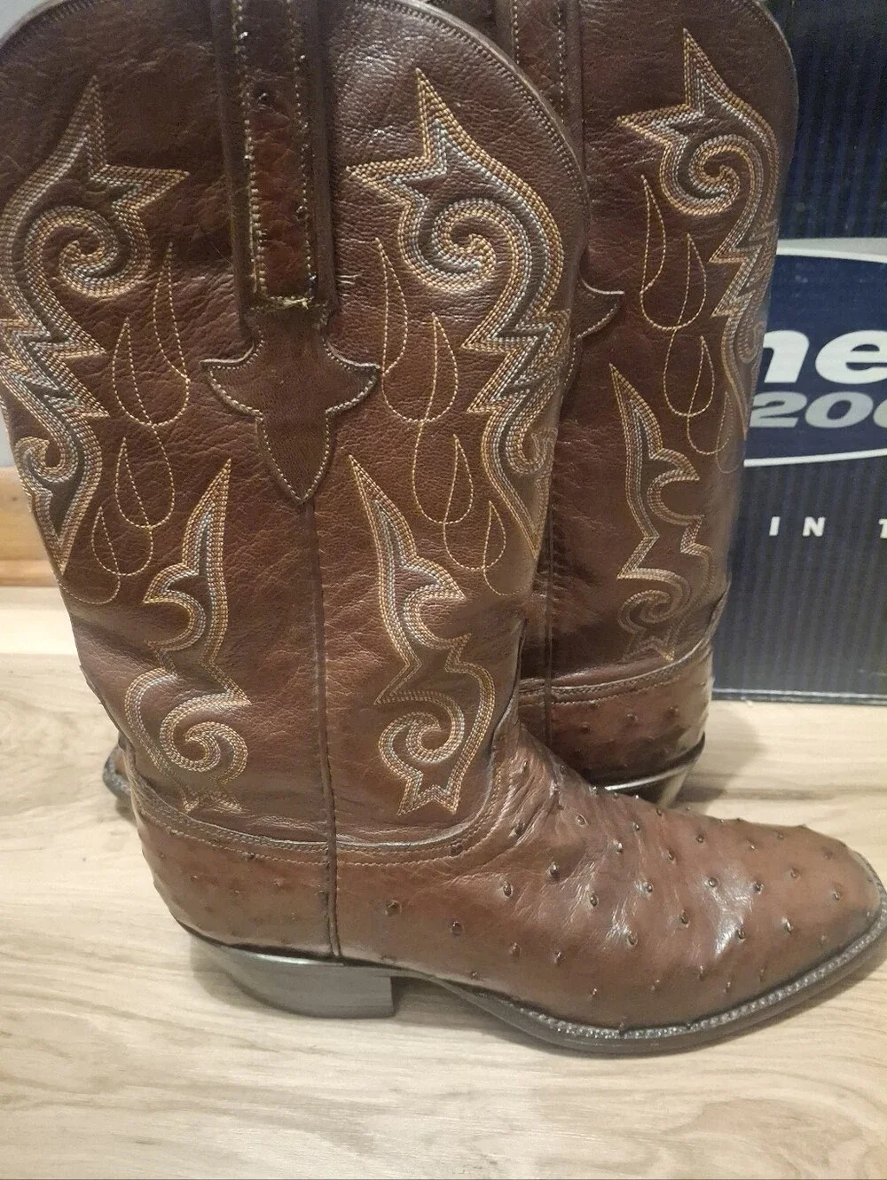 Ostrich Lucchese Plain Toe Boots 8.5 Mens. Matching Belt 40in